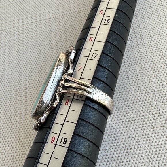 Turquoise Sterling Silver Ring Size 8 Long Oval Southwest Style - Picture 6 of 11